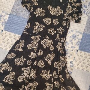 American Rag Black and Cream Rose Mini Dress